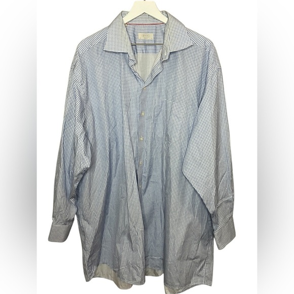 Eton Other - Eton Classic Signature Twill Dress Shirt 46 18 Button Up Cotton Microprint Blue